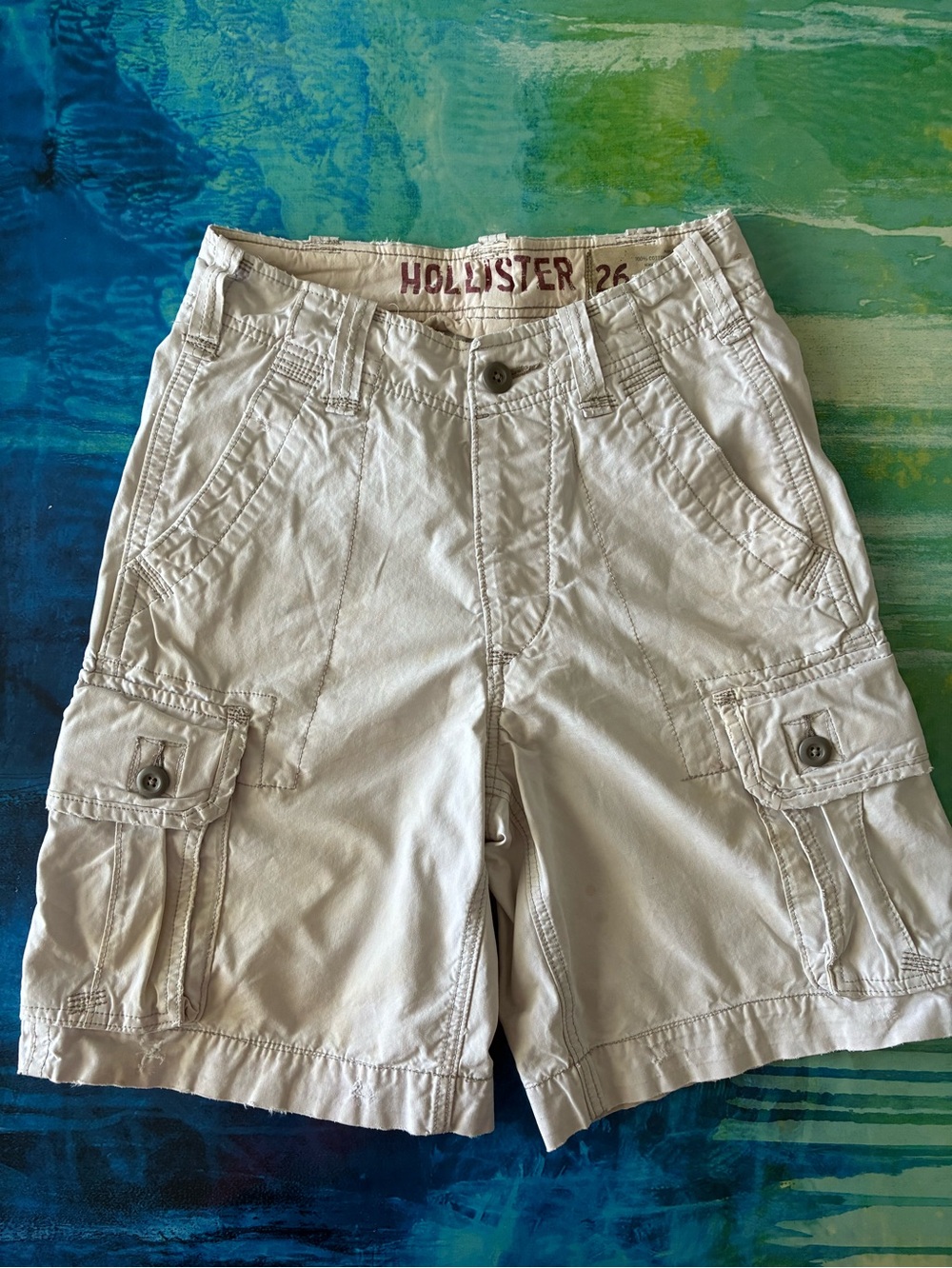 Hollister Women’s Cargo Shorts Size 26 Beige Khaki Button Pocket Casual